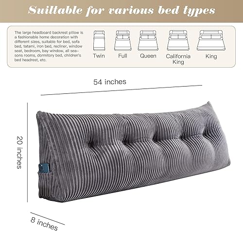 Miniatura 2 de Activance Cabecera triangular grande con cuña para apoyabrazos de lectura soporte de posicionamiento con funda extraíble gris Queen 59 x 8 x 20