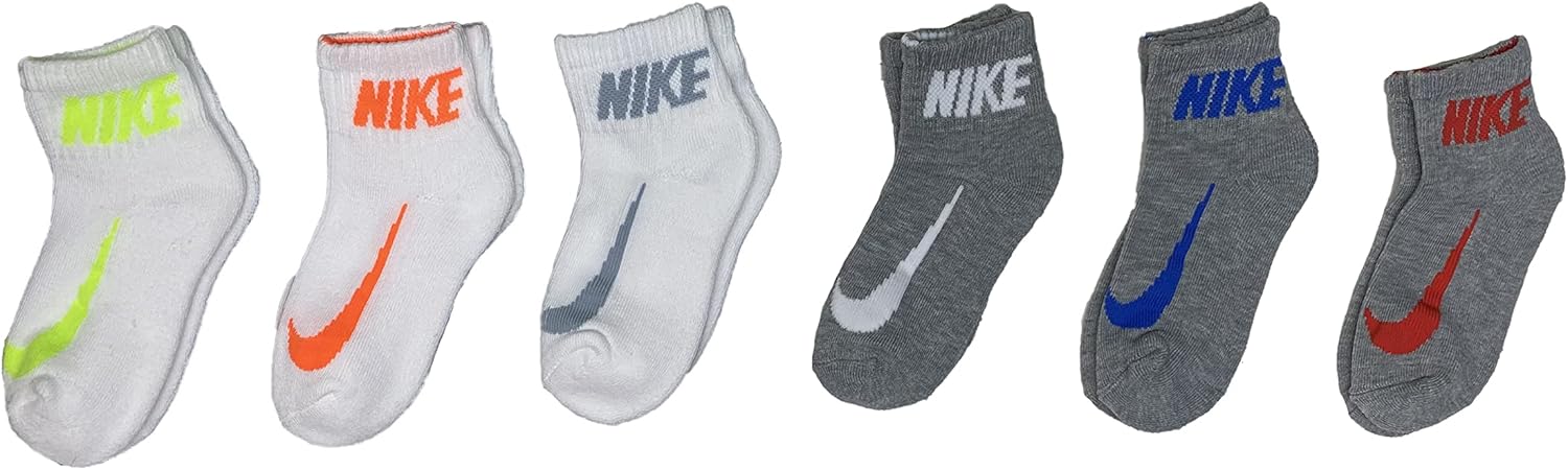 Nike Boys Big Swoosh Ankle Socks 6 Pair, 10C-3Y/5-7(Sock Size)