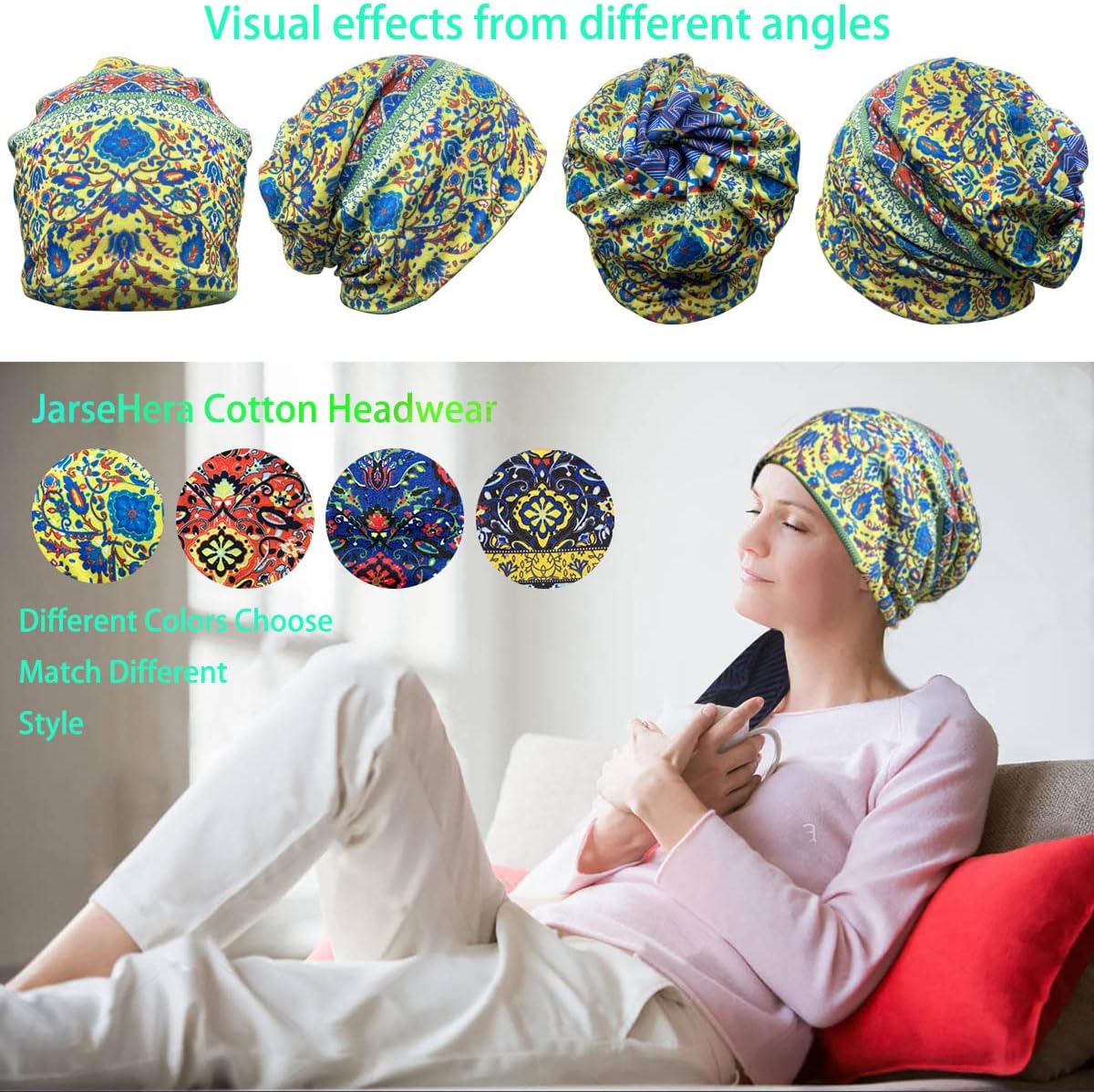 JarseHera Womens Slouchy Beanie Cotton Chemo Caps Cancer Headwear Hats Turban - Image 2