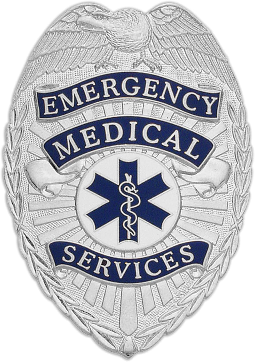 Emergency Medical Services Badge (EMS) Silver Metal Shield Premium Badge
