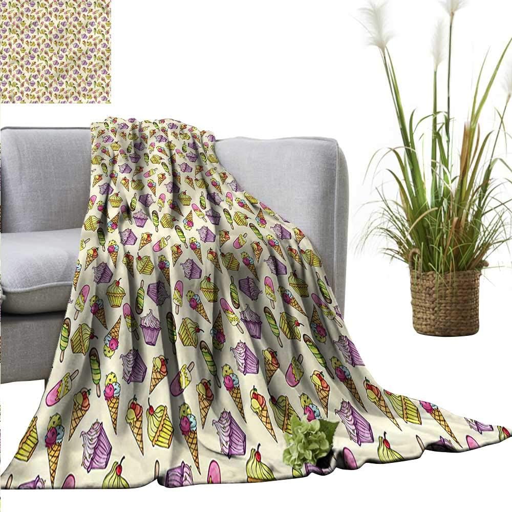WinfreyDecor Throw Blanket Polyester Fabric Ice Cream for Bed Couch Yummy Cupcakes 80"x60"