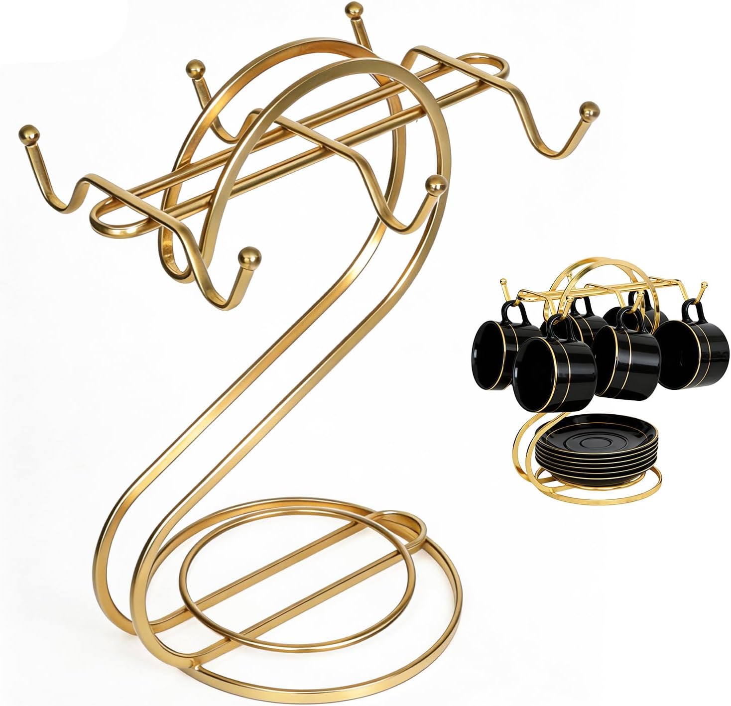 Coffee Tree Mug Holder, Coffee Mug Tree for Counter, Mug Holder Tree for Holding 6 Cups, Place on the Countertop (Gold)