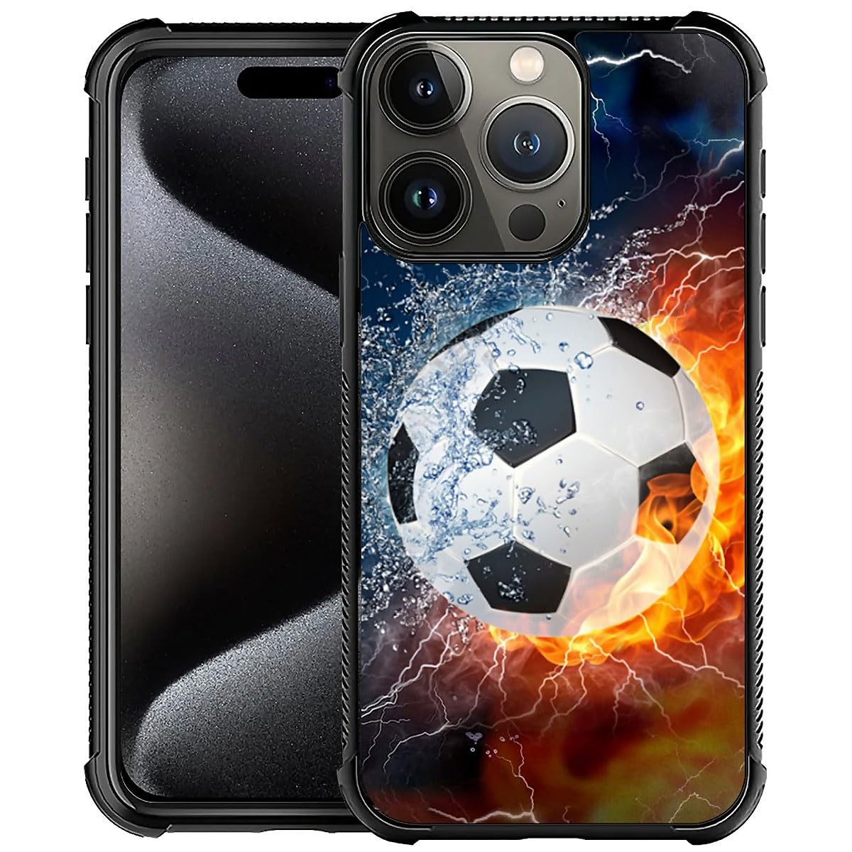 DAIZAG Case Compatible with iPhone 16 Pro,Shockproof Soft Phone Cover for Boy Men Gift Case,Ice Fire Soccer