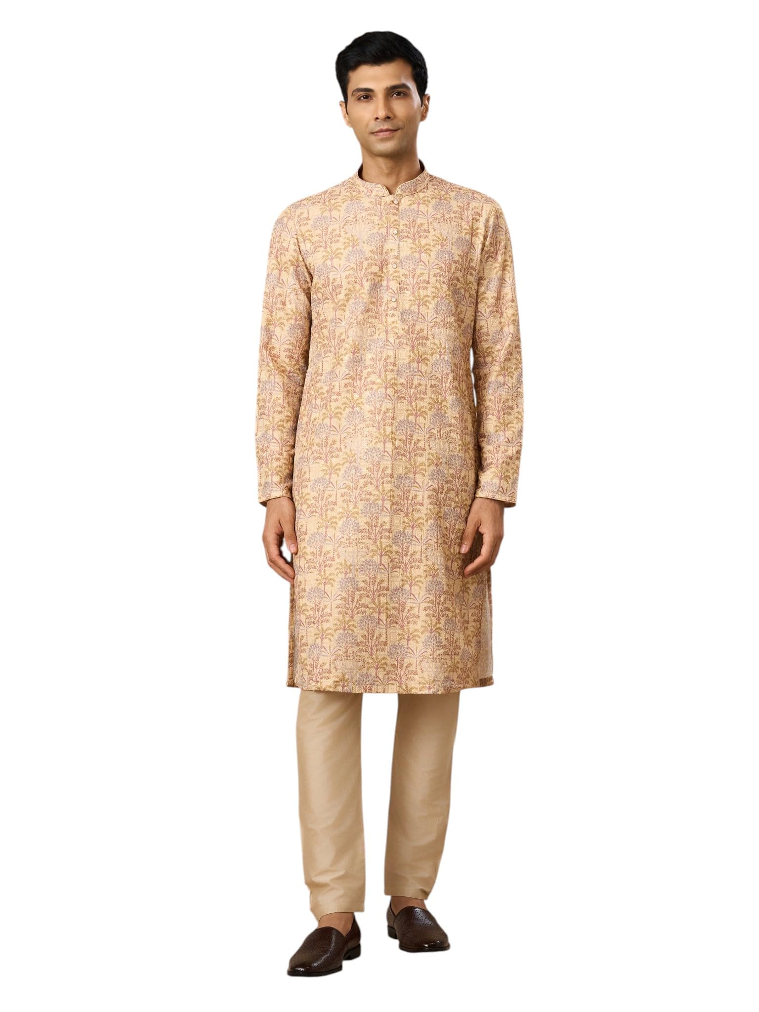 manyavar Men's Blended Cotton Floral Printed Kurta Pyjama Set (2pcs)-picture-33
