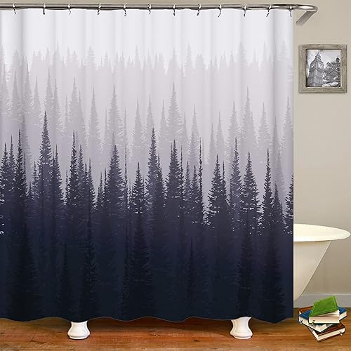 Miniatura 8 de Hipposama Cortinas de ducha de bosque, juego de cortinas de ducha con árbol de montaña natural, cortinas de ducha rústicas con ciervos para baño,
