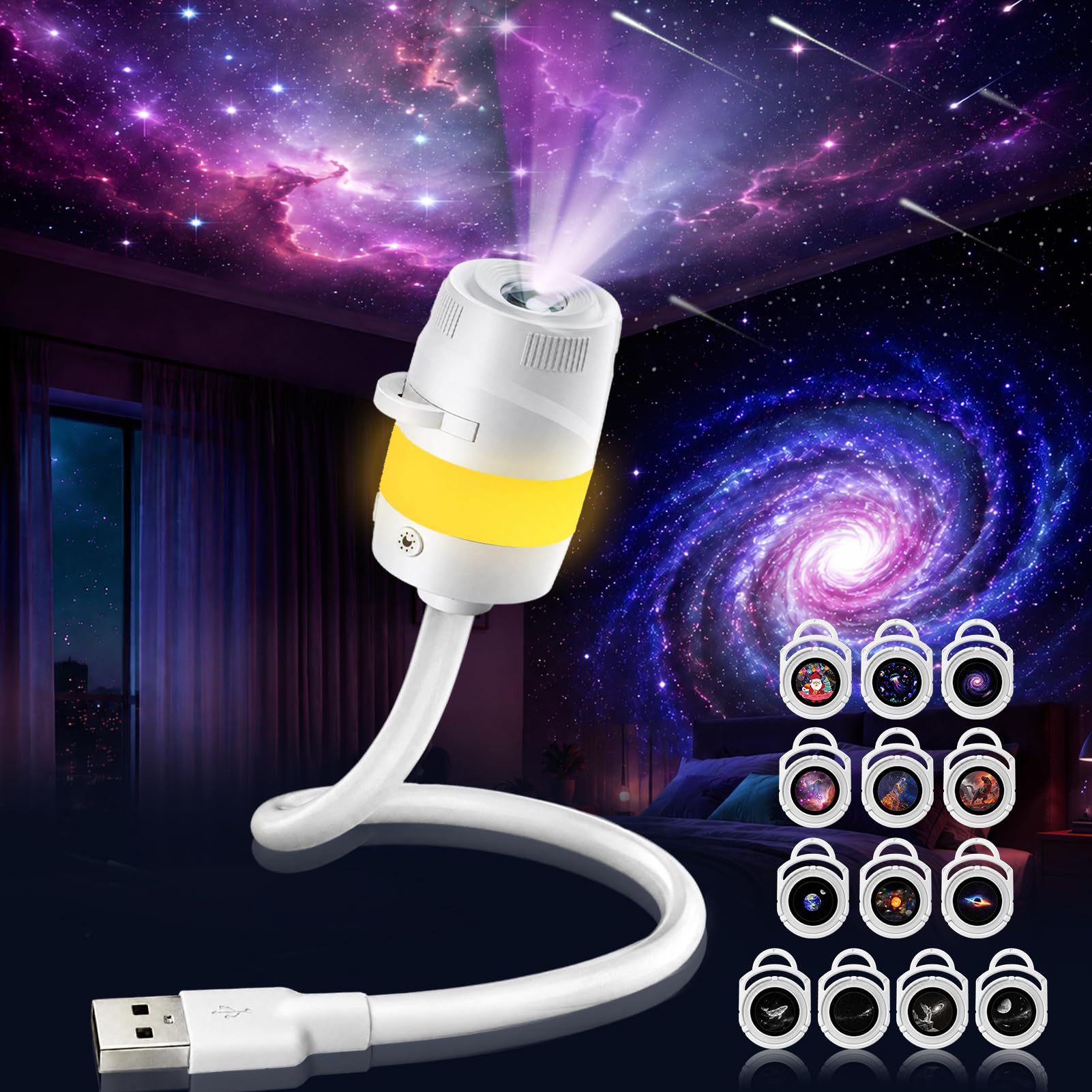 Galaxy Night Light Projector, 2026 New HD Smart Dynamic 5D Holographic, Star Ocean Projector With 13 Films, 3-in-1 360° Adjustable Ceiling & USB Plug Projectors for Bedroom, Car, Gifts for Children