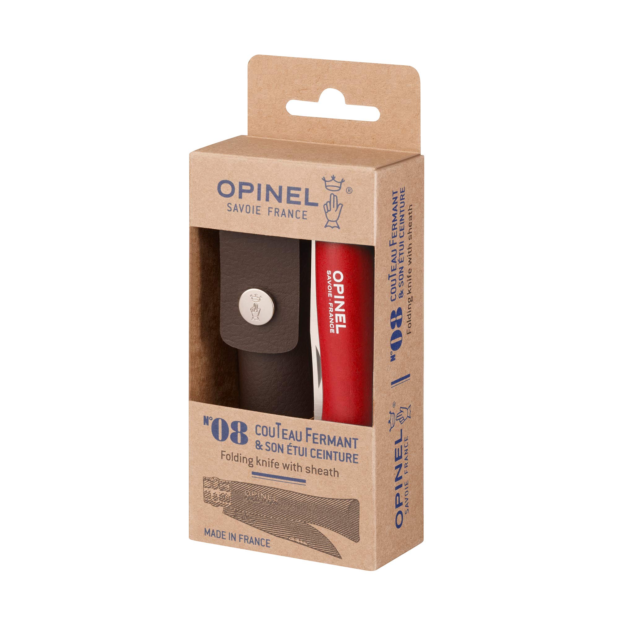 Couteau Pliant de Poche OPINEL Bois N°08 Rouge avec Lame Inox 8.5 cm et Étui