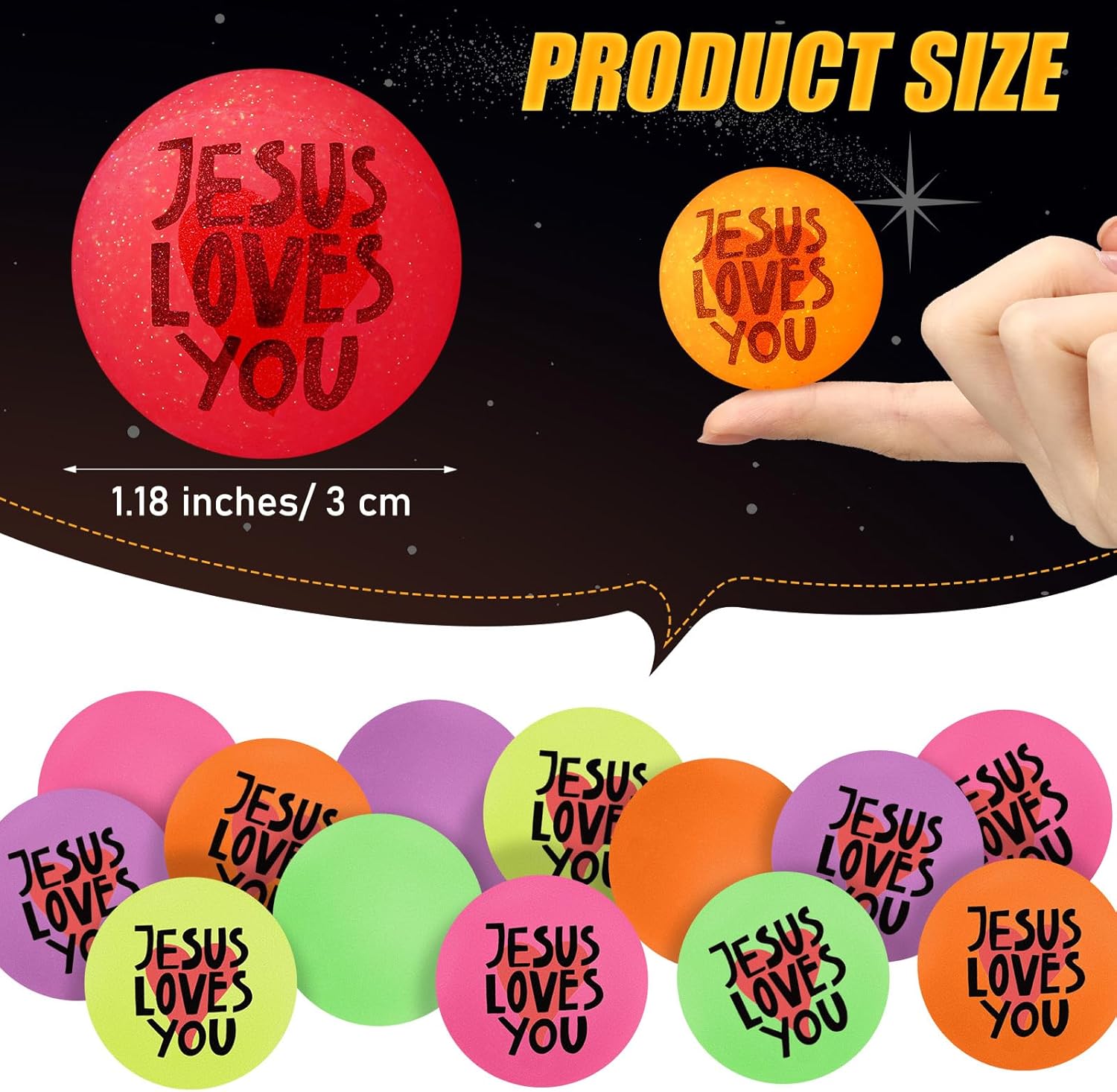 HyDren 50 Pcs Jesus Loves You Glow in The Dark Bouncy Balls Bulk Christian Bible Verse Rubber High Bouncing Balls for Glowing Party Favors Religious Classroom Prizes Birthday Gifts