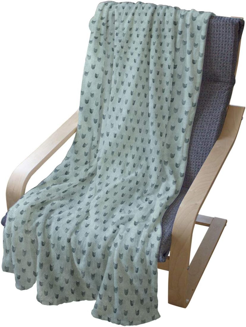 Lunarable Kittens Throw Blanket, Cat Lover Themed Minimalist Pattern of Watercolor Pet Head Silhouettes, Flannel Fleece Accent Piece Soft Couch Cover for Adults, 60" x 80", Pale Teal Pale Seafoam