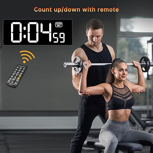 Miniatura 4 de Soobest Reloj de pared digital con segundos para gimnasio, temporizador de cuenta regresiva remota, pantalla LED grande, 5 atenuadores (blanco)