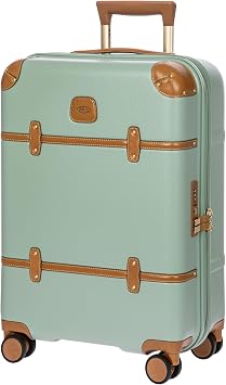 Bric's Bellagio 3.0 Spinner Trunk - Airline Approved Luxury Hardshell Carry On Luggage with Large Wheels,Telescopic Handle, Leather Detailing - Expandable Rolling Suitcase - 21, Eucalyptus