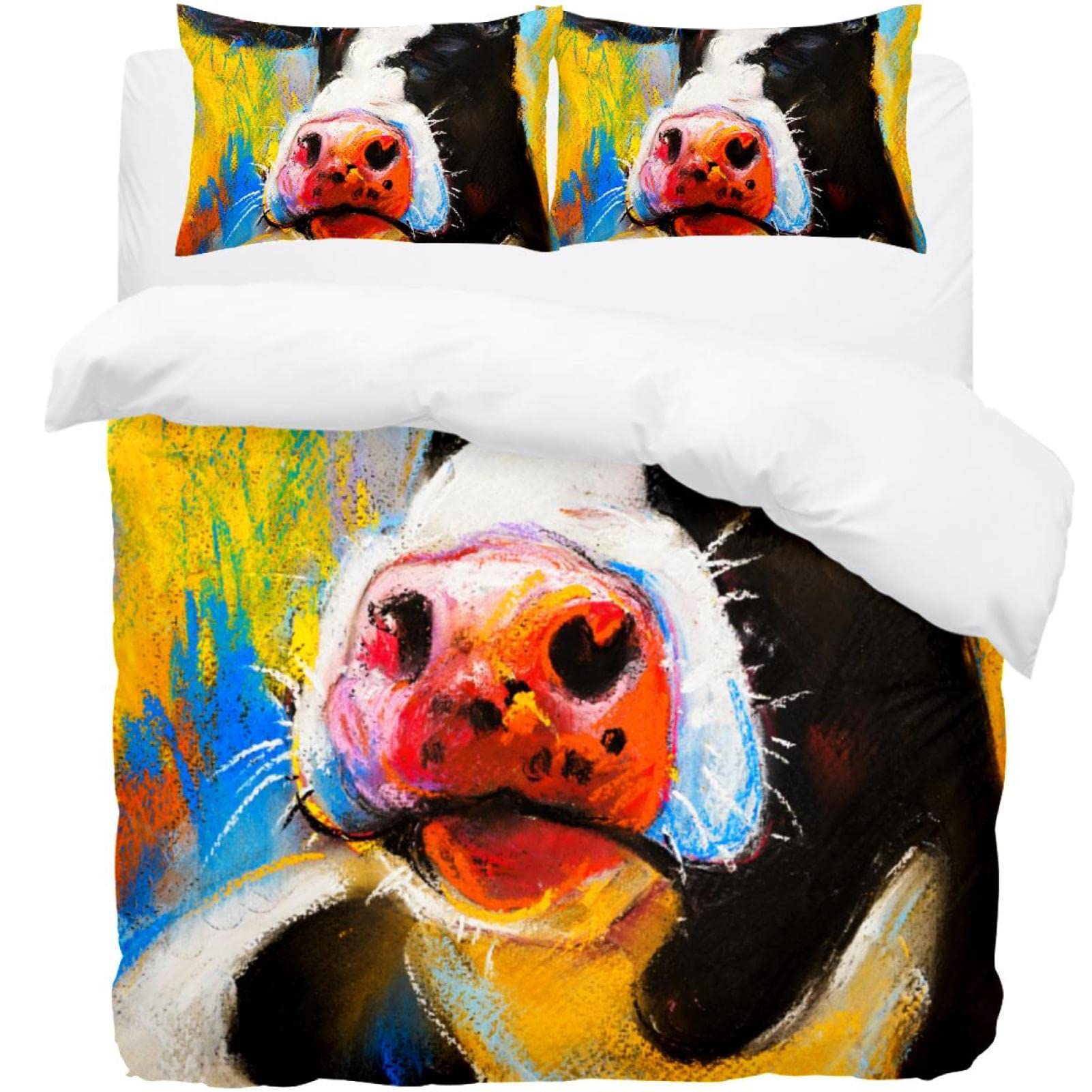 Housse de couette vache peinture à l'huile avec ses 2 taies d'oreiller
