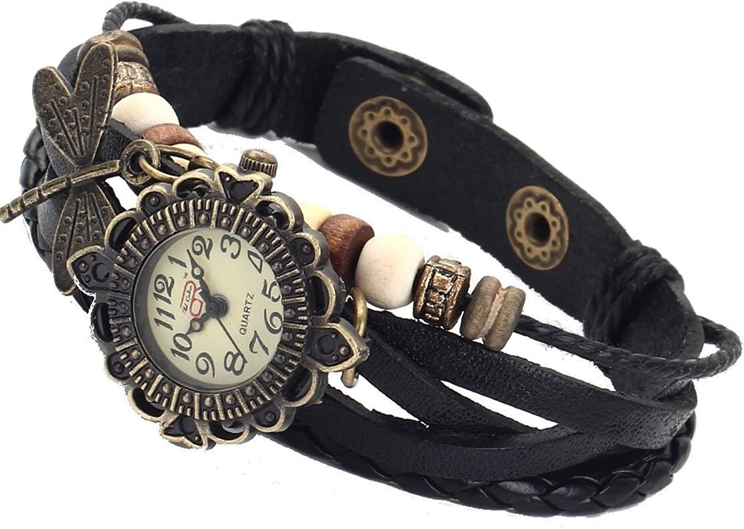 Dragonfly Quartz Fashion Weave Wrap Around Leather Bracelet Women Wrist Watch