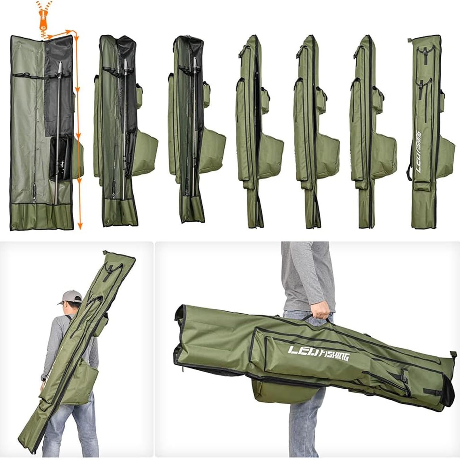 Bolsa portátil para caña de pescar, bolsa de almacenamiento para carrete de caña de pescar, señuelo, cebo,