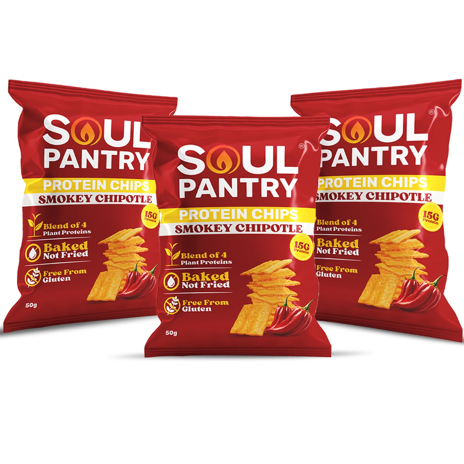 Protein Chips – Smokey Chipotle Flavor | High Protein, Gluten Free, Vegan, Healthy Snack | Plant-Based Baked Chips, Non-GMO | 3 Pack