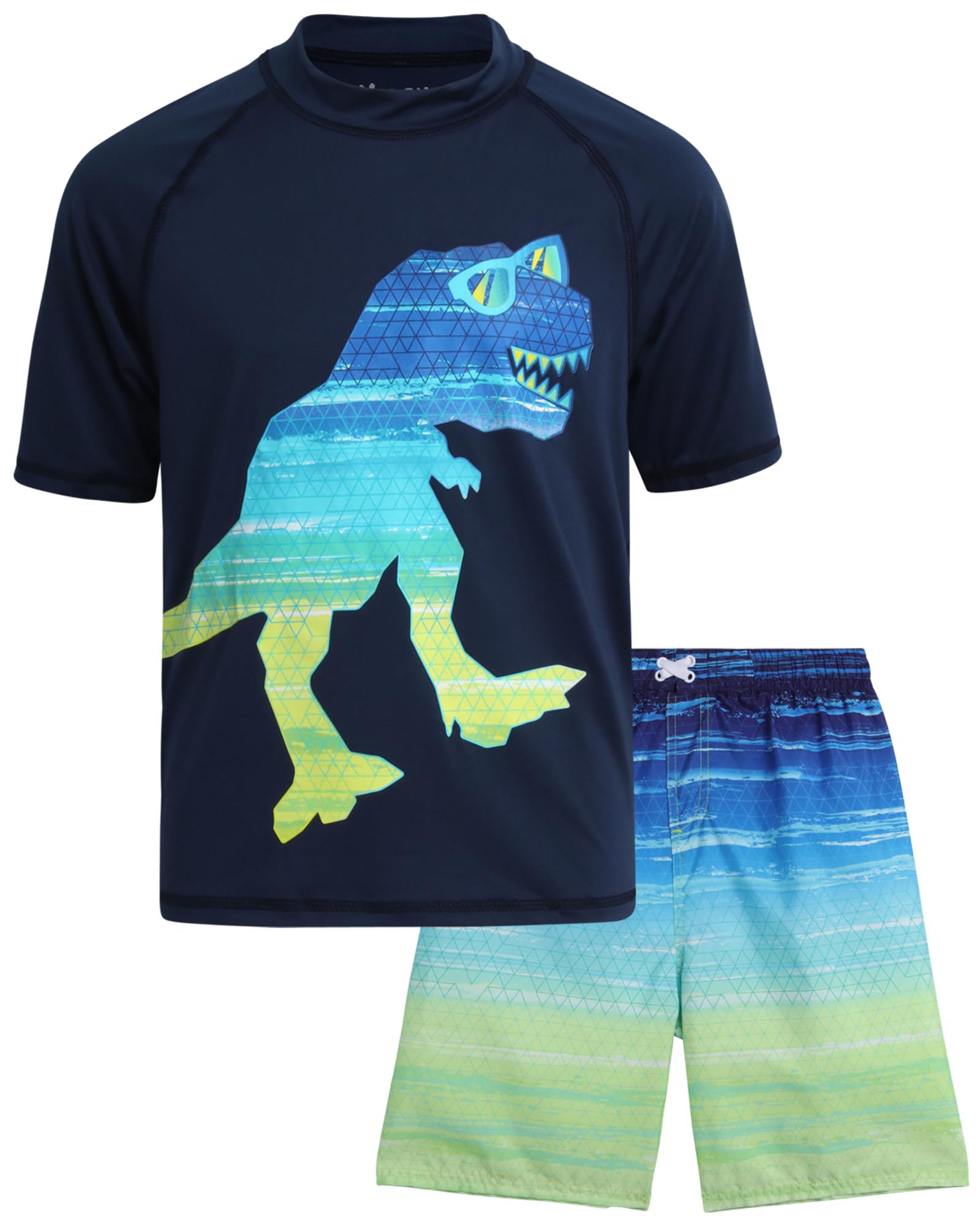 iXtreme Boys Rash Guard Set - 2 Piece UPF50+ Sun Protection Quick Dry Short Sleeve Swim Shirt & Swim Trunks for Boys (12M-14)