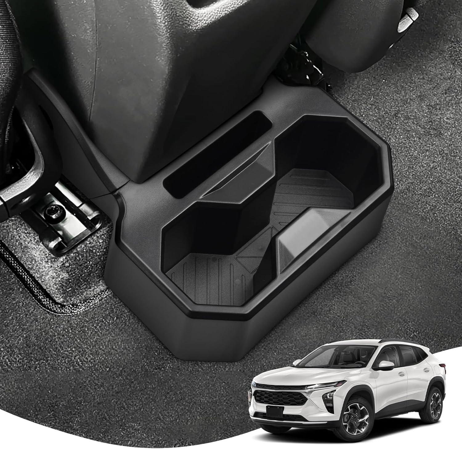Karltys Fixable Rear Cup Holder for Chevy Trax 2024 2025, Back Seat Dual Cup Holder for Chevrolet Chevy Trax Interior Accessories, Floor Cup Holder Organizer Tray
