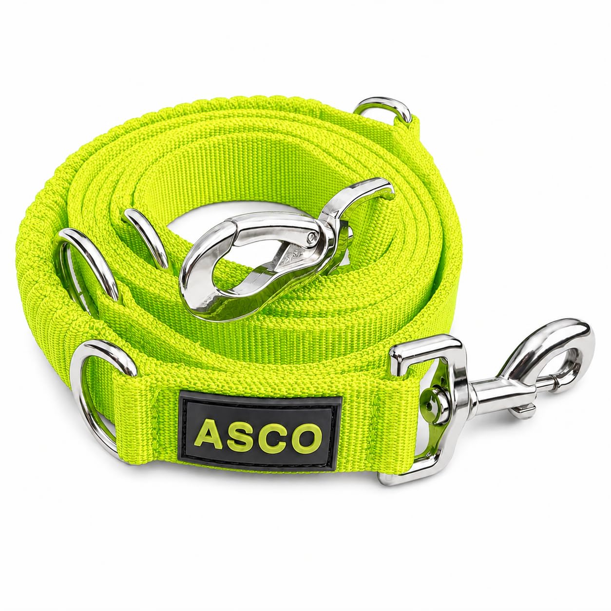 Laisse pour chien avec amortisseur réglable ASCO jaune fluo