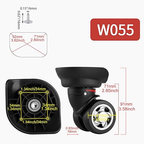 Miniatura 3 de 1 par de ruedas de repuesto para equipaje 360 ruedas giratorias para maleta, color negro con destornillador (W055)