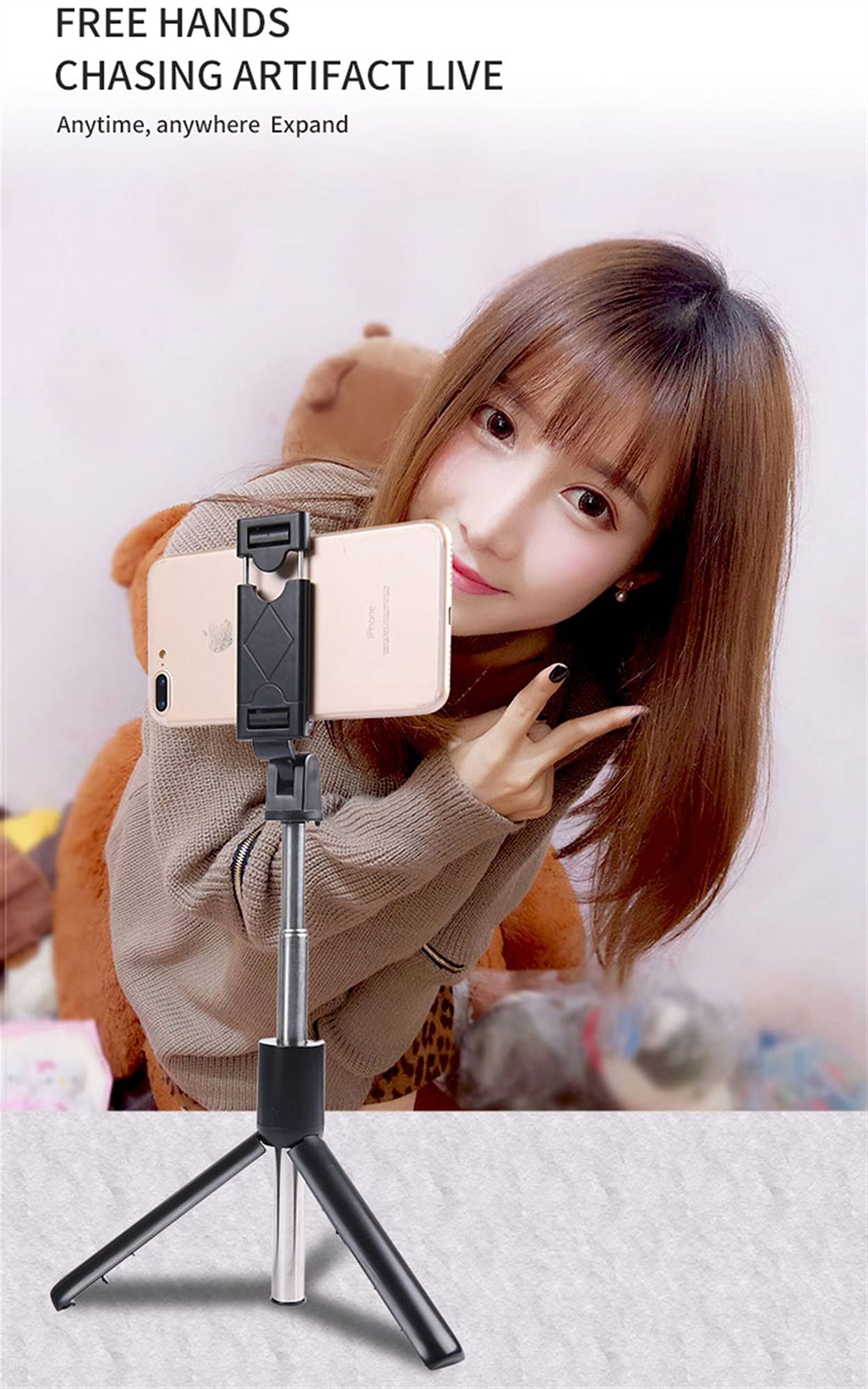 SCRUBY 3 in 1 Bluetooth Selfie Stick Pieghevole Mini Treppiede Portatile Espandibile Monopiede Con Telecomando Per iOS Android (XT09s)