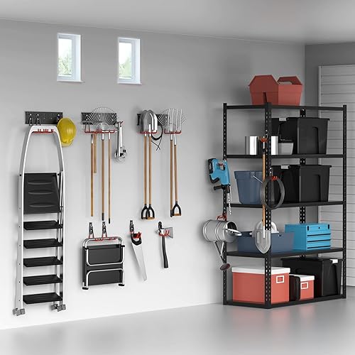 Miniatura 8 de TORACK 24 ganchos para sistema de almacenamiento de garaje con rieles, organizador de pared para herramientas de jardín, escaleras, cables, sillas