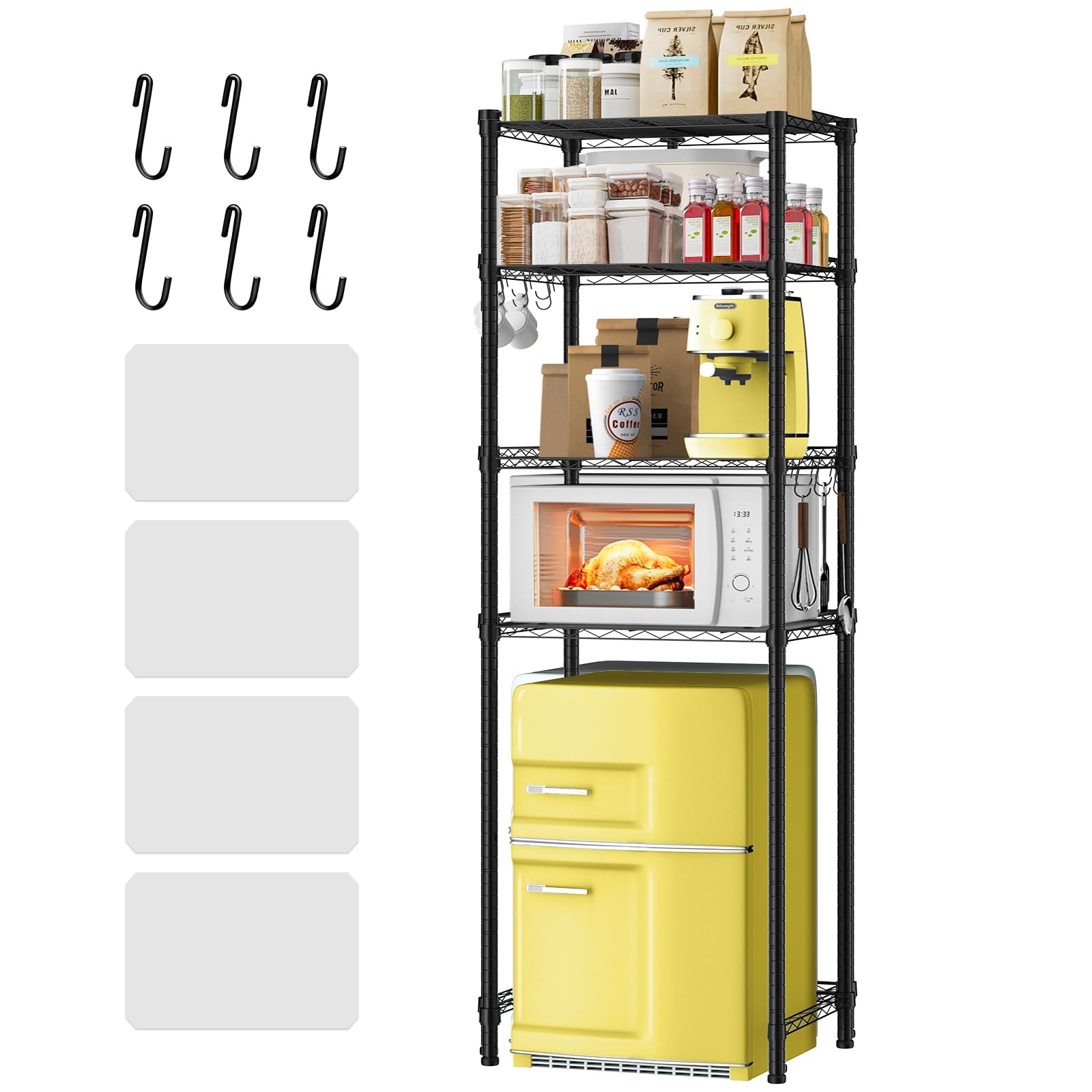 Mini estante de 4 niveles para nevera de altura ajustable, organizador de mini refrigerador y soporte de microondas, estante de almacenamiento de metal para dormitorio, cocina, oficina, color