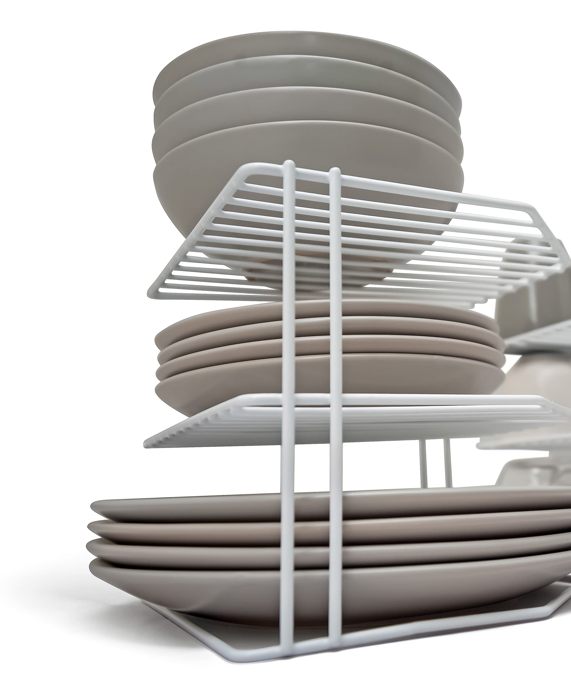 simplywire – Portapiatti a 3 Ripiani – Confezione da 2 Organizer per armadietti da Cucina – Acciaio Rivestito in Plastica Bianca