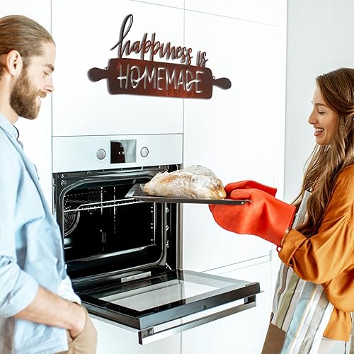 Miniatura 5 de Funrous Decoración de pared de cocina con texto en inglés "Happiness Is Homemade", letrero de metal rústico para decoración de cocina, letreros