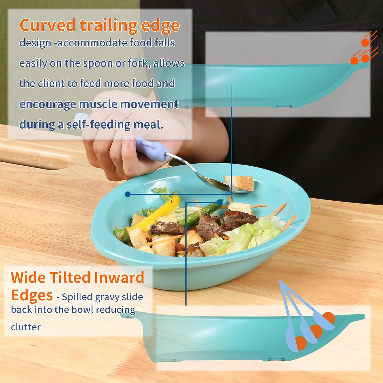 Adaptive Utensils Weighted Non-slip Scoop Divided Plate,Parkinsons Products,Dementia Living Aids, Eating Equipment for Disabled/Elderly/Tremors/Patients (Bowl-Pack of 1)