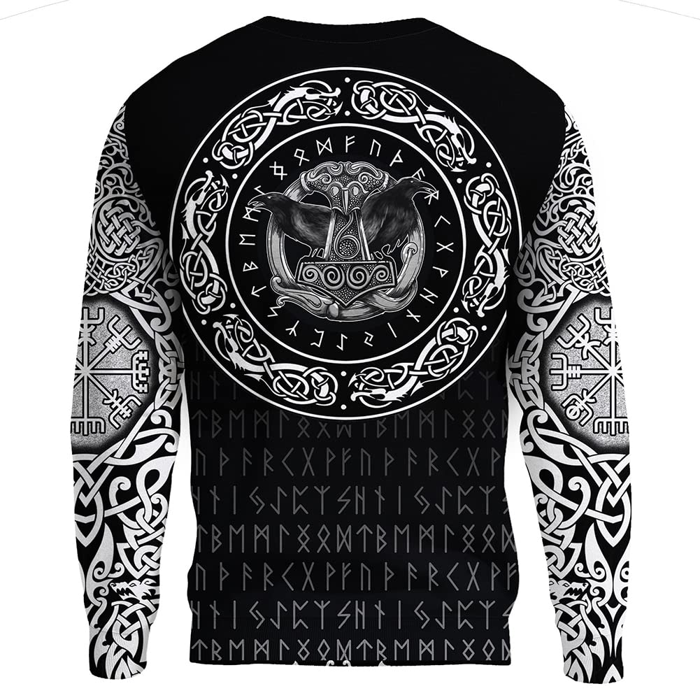 Męska Bluza Kapturem Stylu Wikingów Skoll Hati Bluza Nadrukiem 3D Unisex Fall Casual Pullover (Rozmiar US)