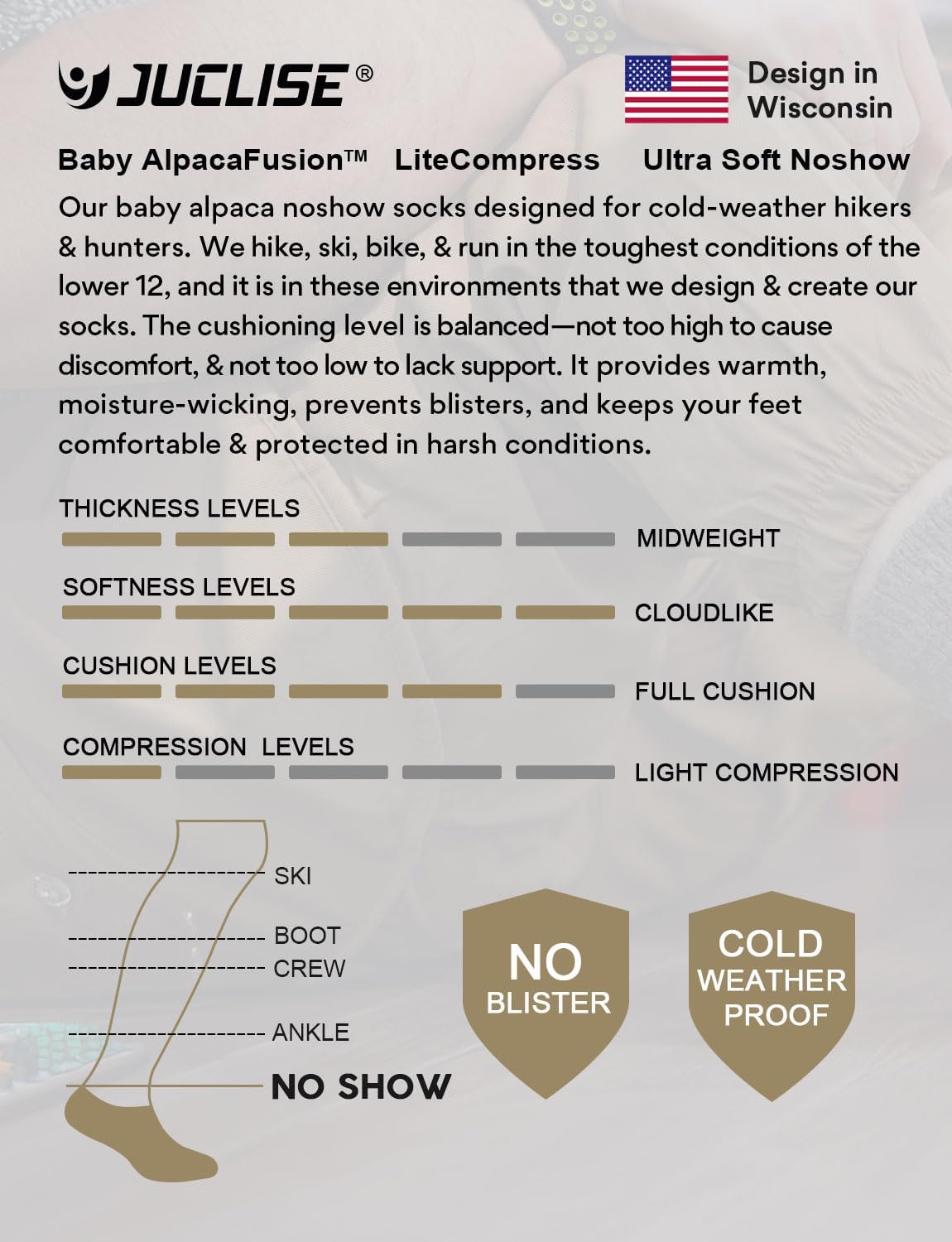 Alpaca Wool Any Season No Show Midweight Merino Outdoors Socks Men&Women Moisture Wicking Hiking Cushioned Breathable - Image 5