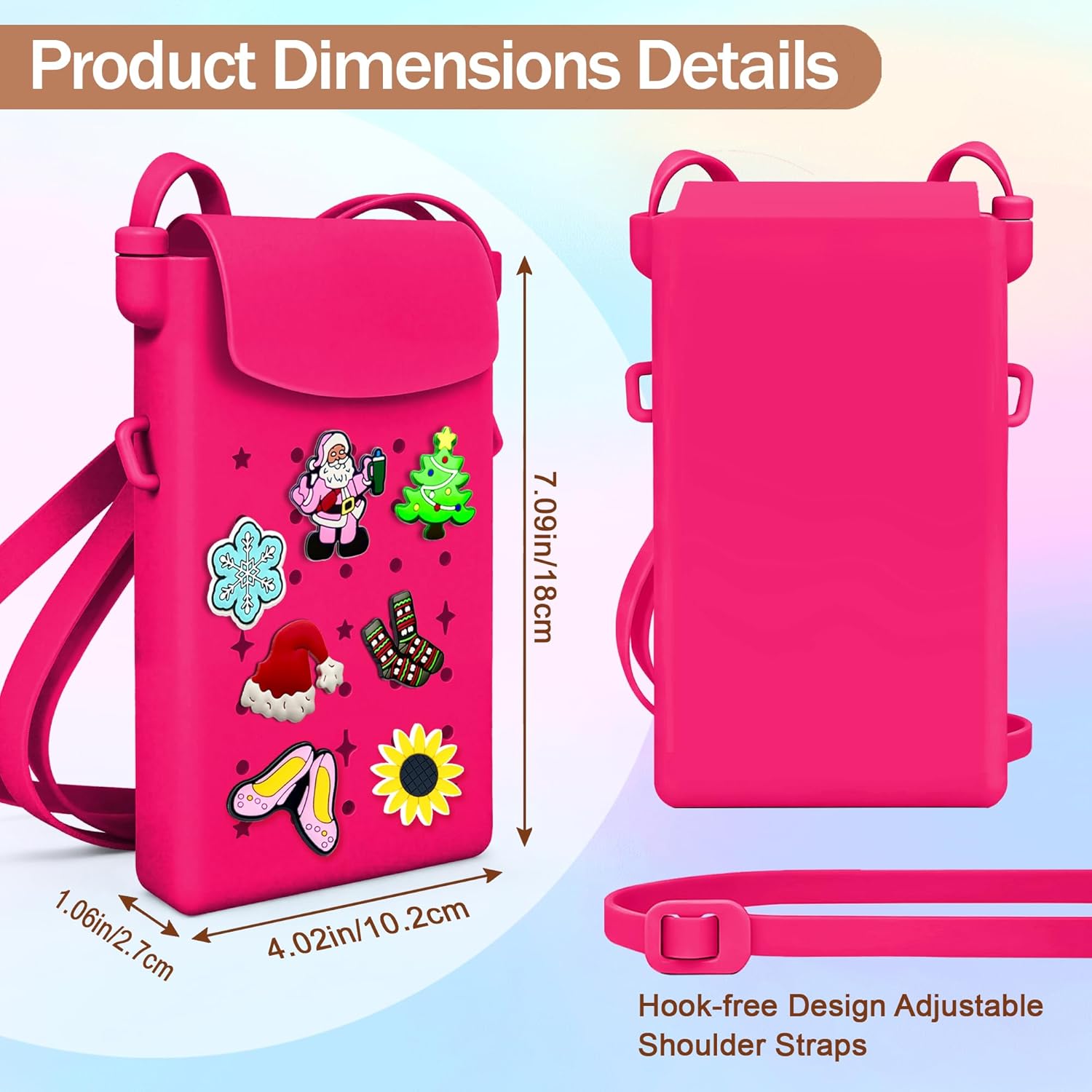 Silicone Crossbody Bag for Women with Magnetic Closure, Adjustable Strap Fits iPhone,Cute Mini Phone Crossbody Bag DIY Charms for Travel,Beach,Stocking Stuffer Gift Hot Pink - Image 5
