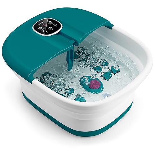 COSTWAY Bañera de spa plegable para pies, con calor, burbujas, 16 rodillos de masaje Shiatsu, bañera de hidromasaje de pies de pedicura con control