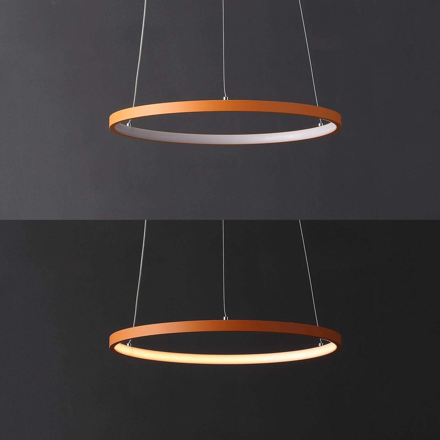 JONATHAN Y 15.75" Orange Modern Integrated LED Pendant Light, Dimmable Round Hoop Chandelier for Kitchen Island, Dining Room, Adjustable Height Metal Hanging Light (JYL7202G)