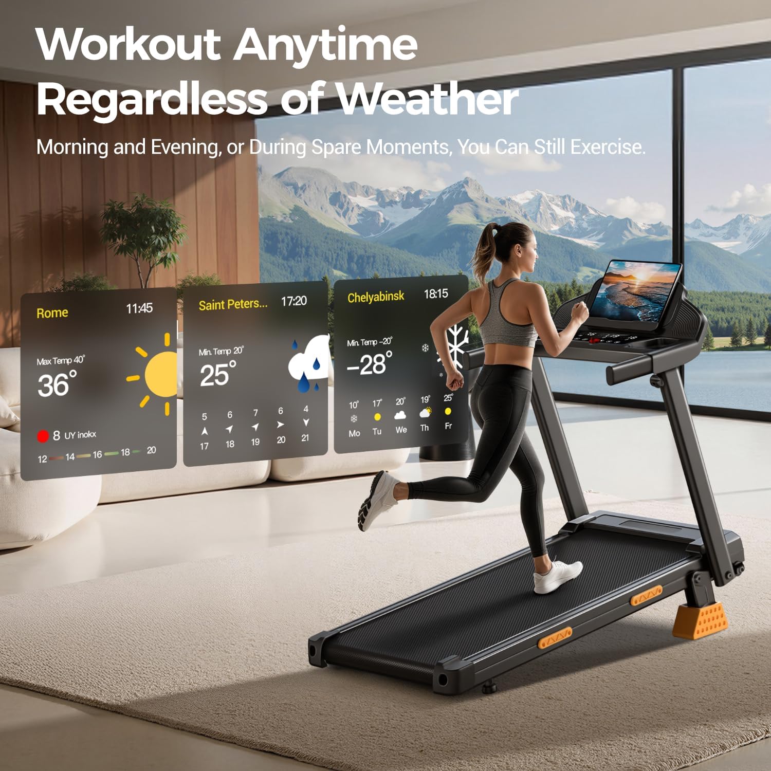 16% Treadmills for Home with Handle, 3 in 1 Portable Treadmill with Incline, Foldable Treadmill with Three Screen, 12 Preset Programs, 400Lbs