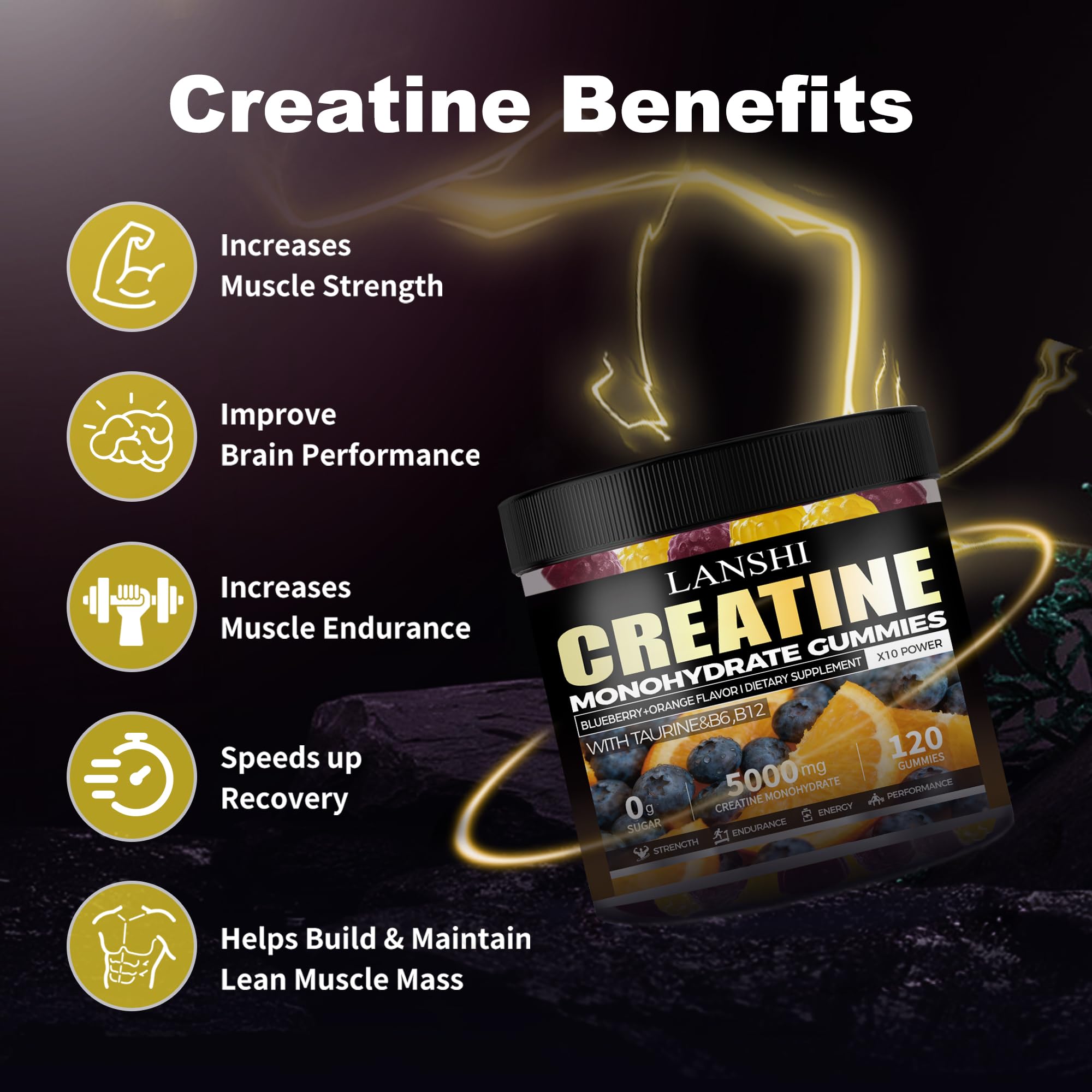 LANSHI Creatine Monohydrate Gummies 5000mg, Sugar Free for Men & Women — Amazon image 4