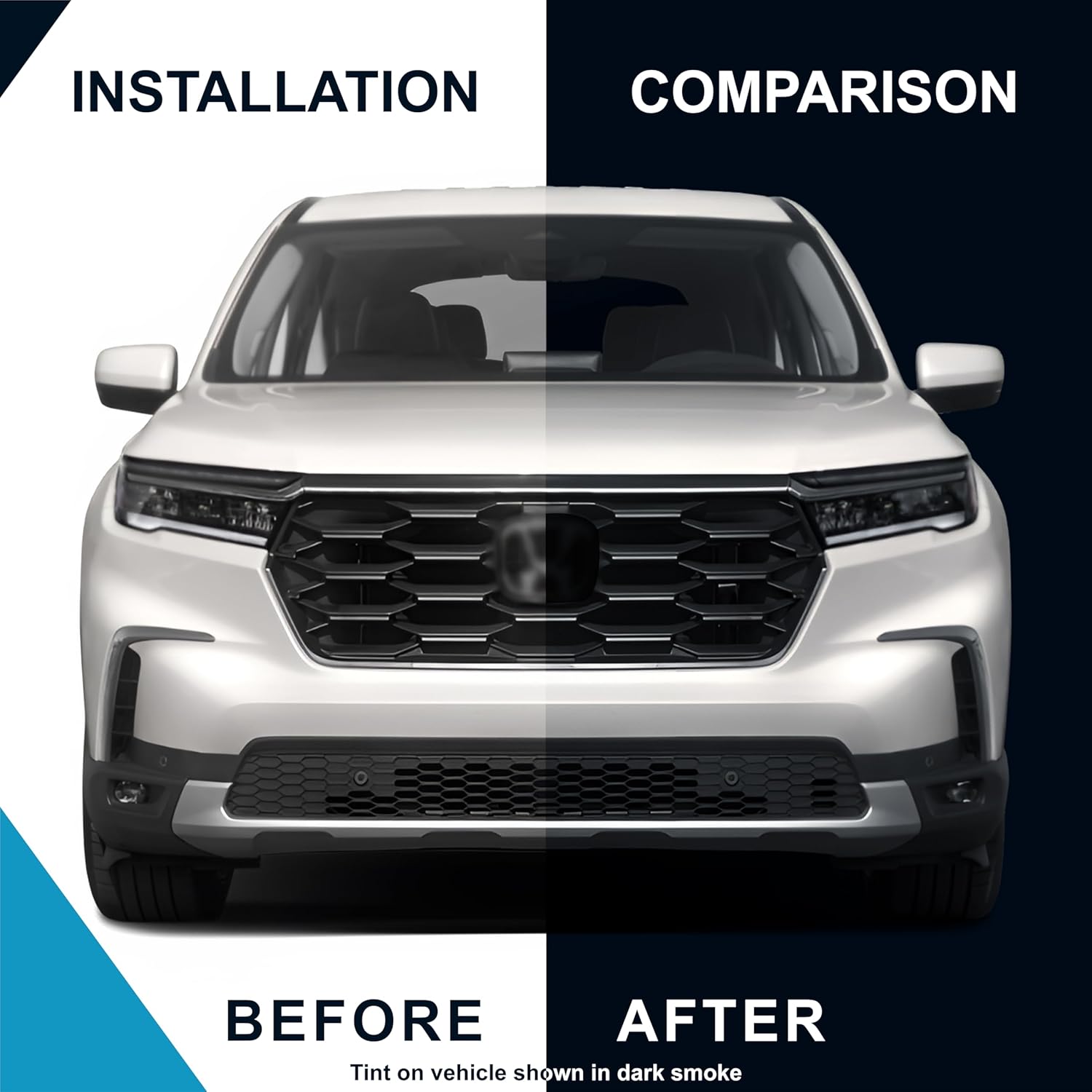 Pre-Cut Front Emblem Tint Compatible with Honda Pilot 2023-2025 | Precision Cut Stretchable PPF Vinyl Overlay Cover Wrap Dark Smoke (Pack of 2)