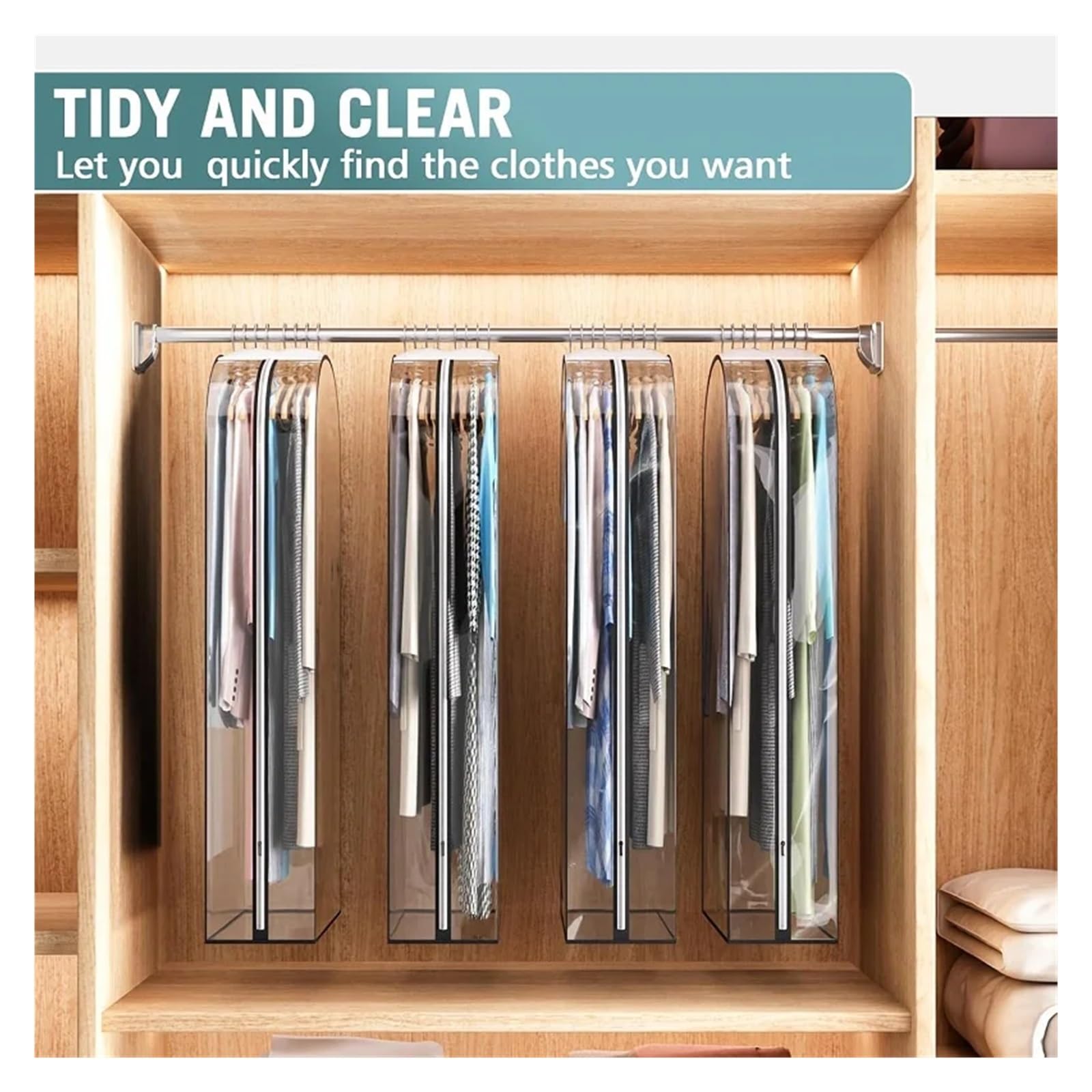 fundas para ropa Clothing Dust Cover Transparent Dress Clothes Garment Hanging Organizer Waterproof Dustproof Wardrobe Storage(60X25X100CM,5PCS)