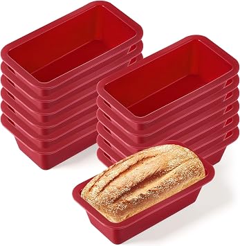 Willinglong 12 Pcs Silicone Mini Loaf Pan Bread Rectangle Silicone Baking Molds Non Stick Mini Cake Pan, Homemade, Bread and Meatloaf, Red 6.1 x 3.3 x 1.8 Inch