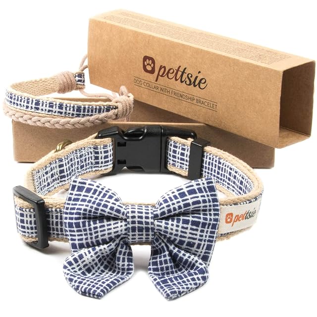 pettsie Collar de Perro con Pajarita y Pulsera de la Amistad, tamaño Ajustable S y M