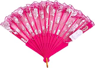 WYLZLKX WBANGIAO - Abanico de encaje floral con luz LED para el día de San Valentín, rosa brillante, para fiesta, cumpleaños, color rosa