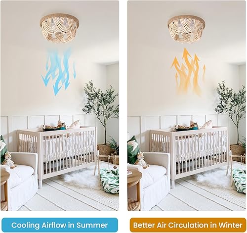 Miniatura 8 de 20" Boho Ceiling Fan with Light, Bohemian Fandelier Ceiling Fans with Lights and Remote Control, Wood Beaded Flush Mount with Reversible 6 Speeds