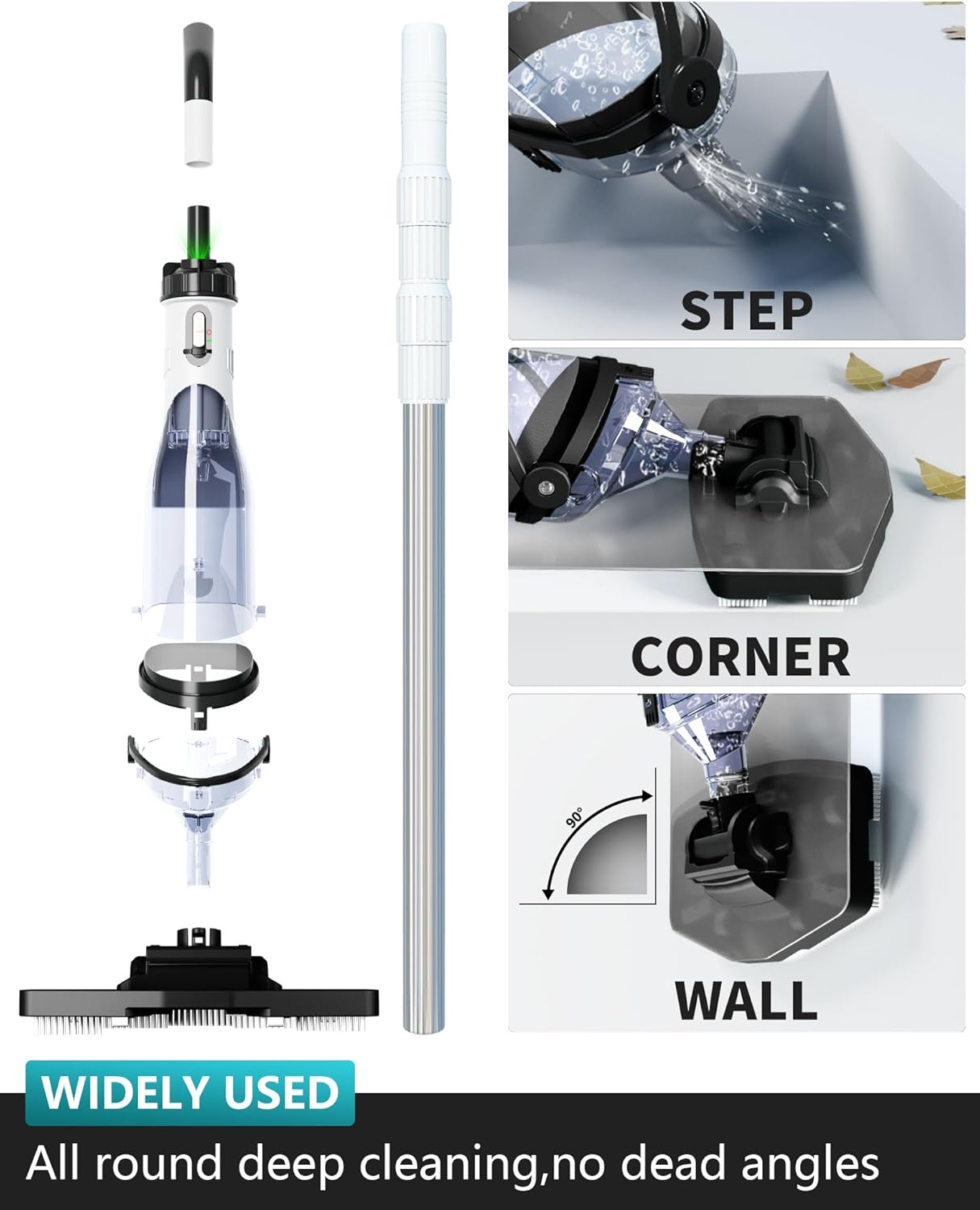 Cordless Pool Vacuum for Above Ground Pool 19.5 GPM, All-Angle Head&LED Display,Handheld Rechargeable Spa Vacuum Cleaner for Inground Pools for Hot Tub, Leaves,Debris,Shallow Steps