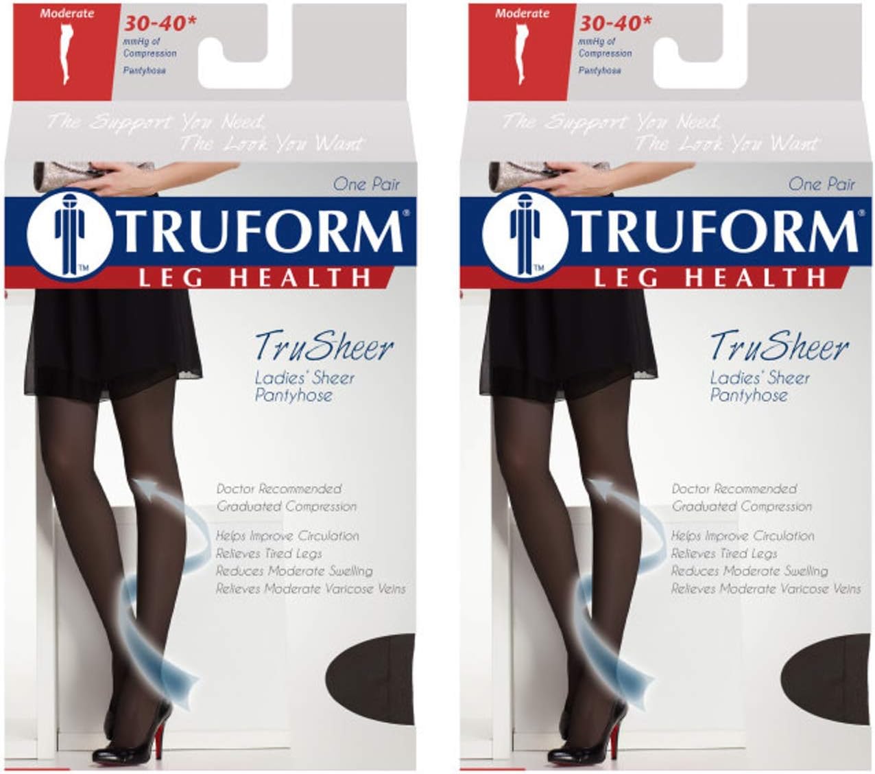Truform Compression 30-40 mmHg Sheer Pantyhose Taupe, X-Large, 2 Count
