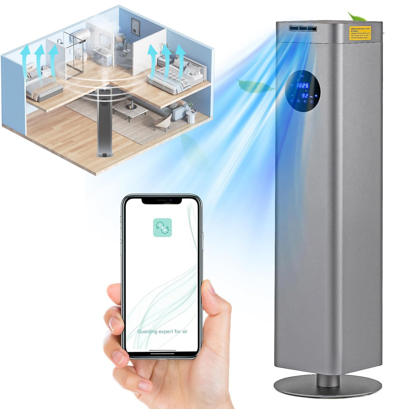 Difusor de aire sin agua con control inteligente, temporizador y bajo ruido, ideal para 2500-4500 pies cuadrados, perfecto para sala de estar y oficina