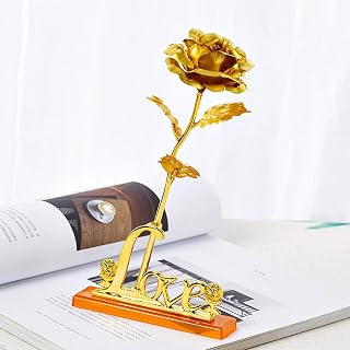 ascension Valentine Gift for Girlfriend Boyfriend Artificial Golden Rose Flower with Love Stand for Valentine Day Gift for Price In India