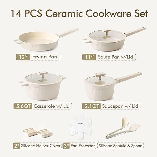 Miniatura 3 de SENSARTE Juego de utensilios de cocina de cerámica no tóxicos, juego de ollas y sartenes antiadherentes, utensilios de cocina de inducción aptos