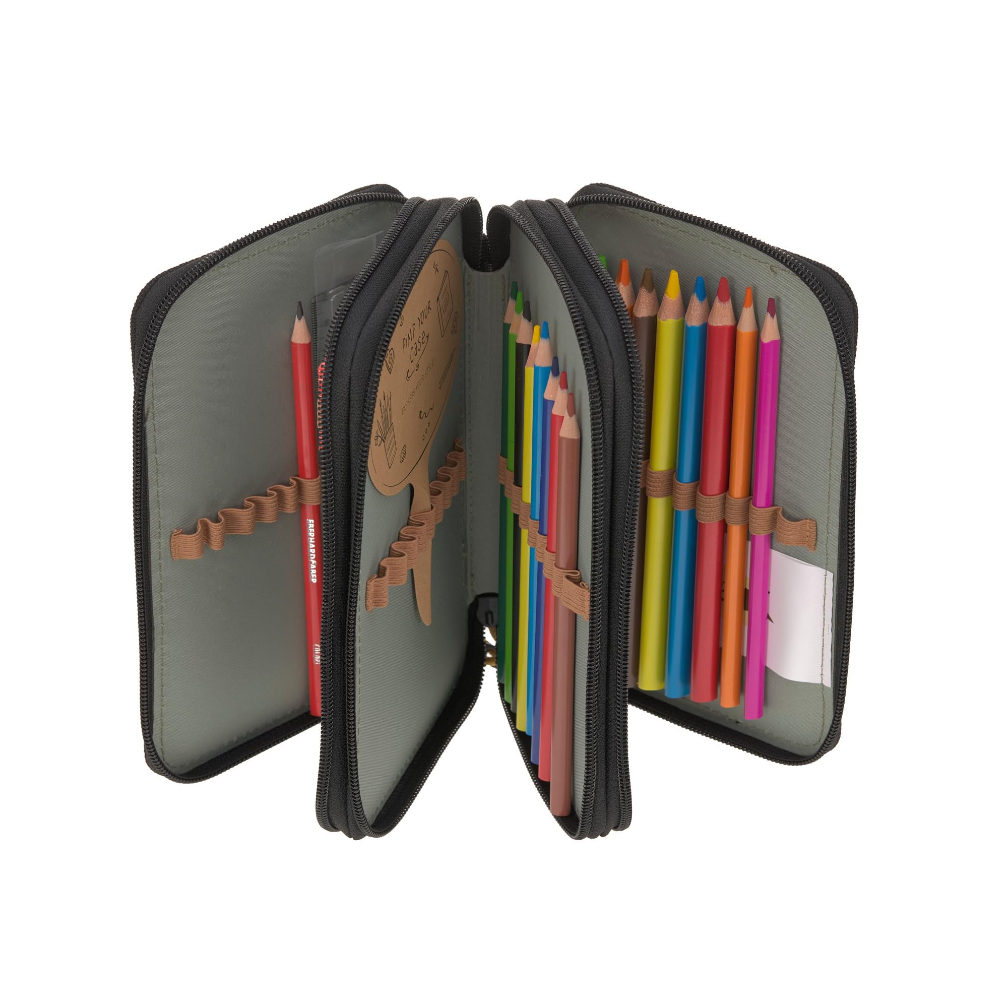 LÄSSIG Pencil Case Filled 20 Pieces/School Triple Pencil Case Unique, Black, Standard Size - Image 3