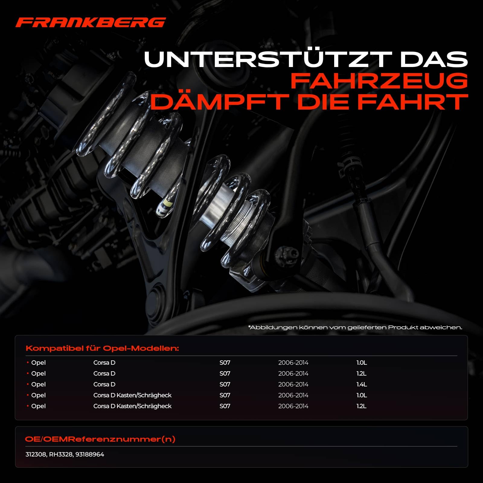 Frankberg 2x Federn Fahrwerksfeder Vorderachse Kompatibel mit Corsa D S07 Kasten Schrägheck 1.0L-1.4L 2006-2014 Replace# 93188964