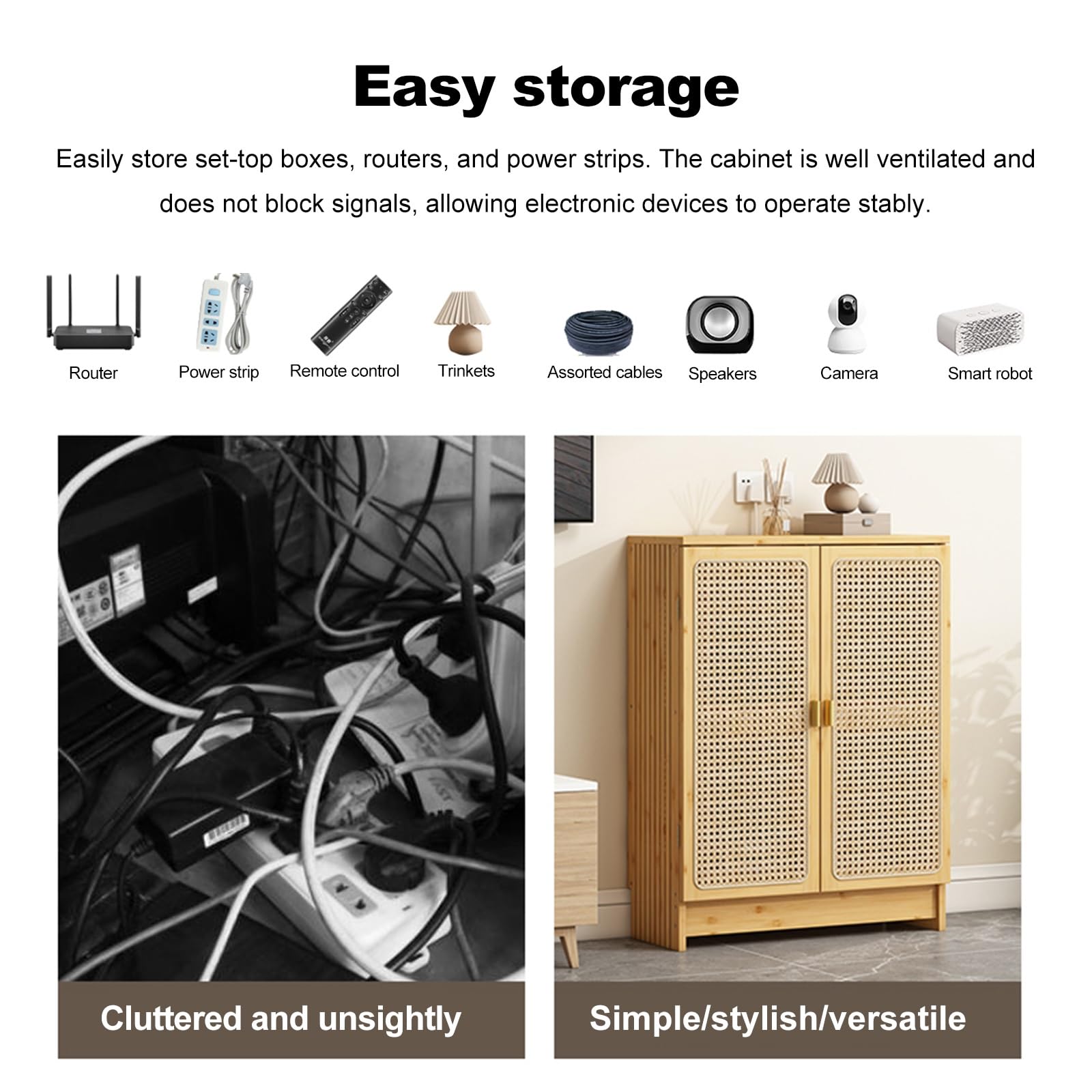 Caja De Almacenamiento WiFi De Bambú, Gabinete De Suelo Para Router Y Modem, Mueble Organizador De Cables Y Regleta, Estante Decorativo Independiente Para Hogar, Sala De Estar U Oficina
